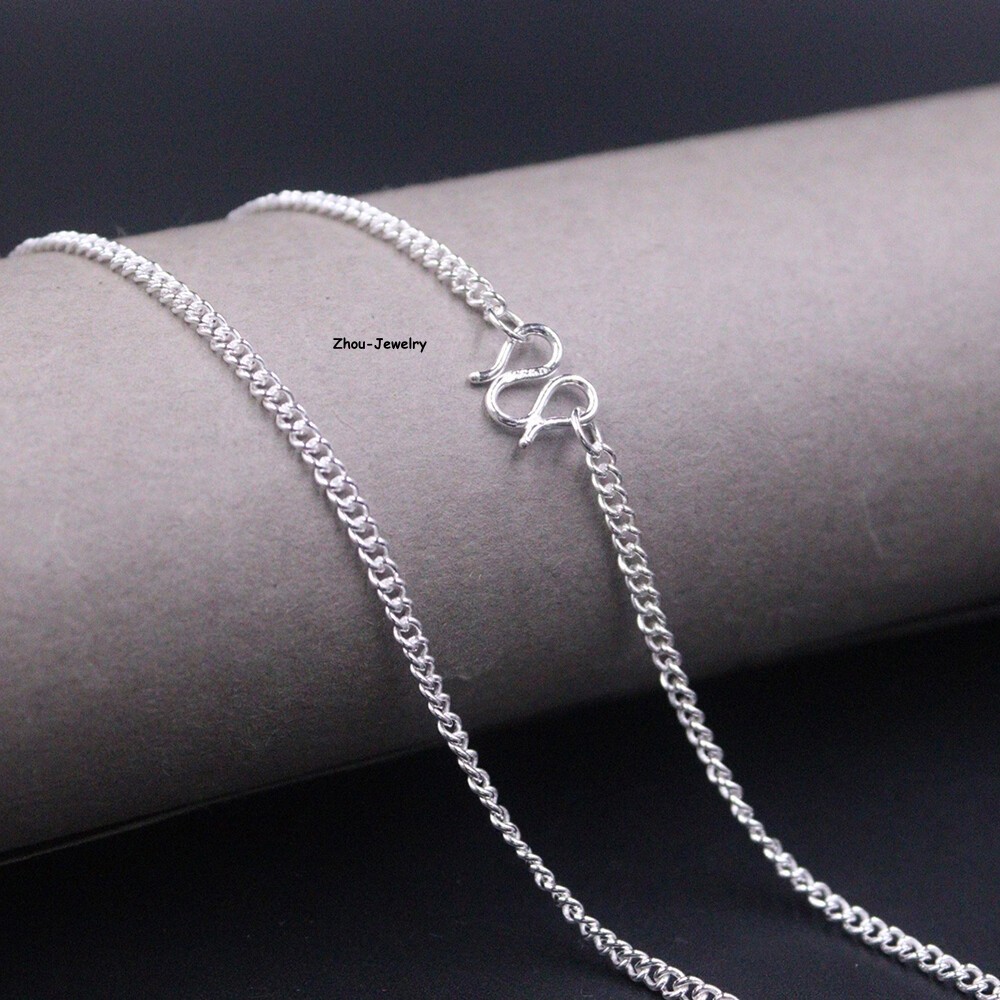 Real S999 Fine Silver 999 Chain 2mm Perfect Curb Link Necklace 5.5g 17.9inch