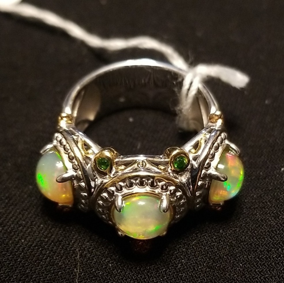 “NEW” Gems En Vogue Opal Ring, 3 Stone Ethiopian Opal Ring, Sterling 925 Size 5