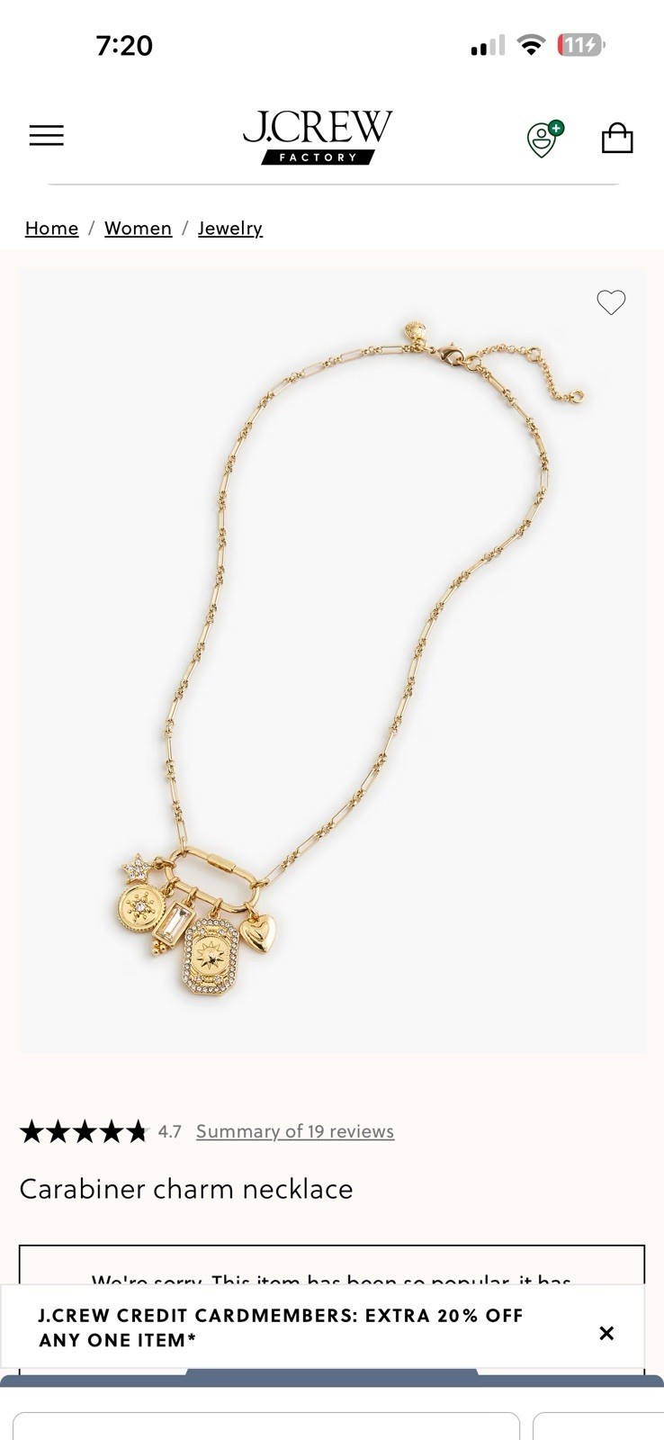 J. Crew Carabiner charm necklace