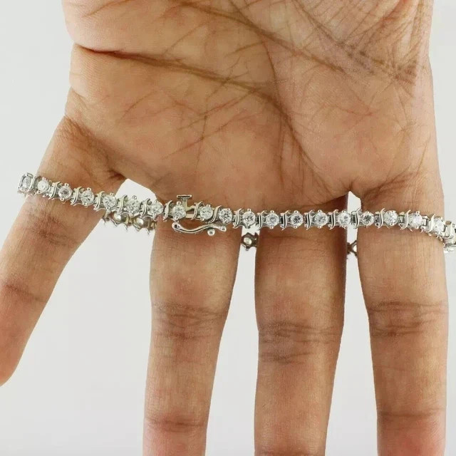10Ct Lab-Created 4mm Diamond Round Cut Tennis Bracelet 14k White Gold Plated