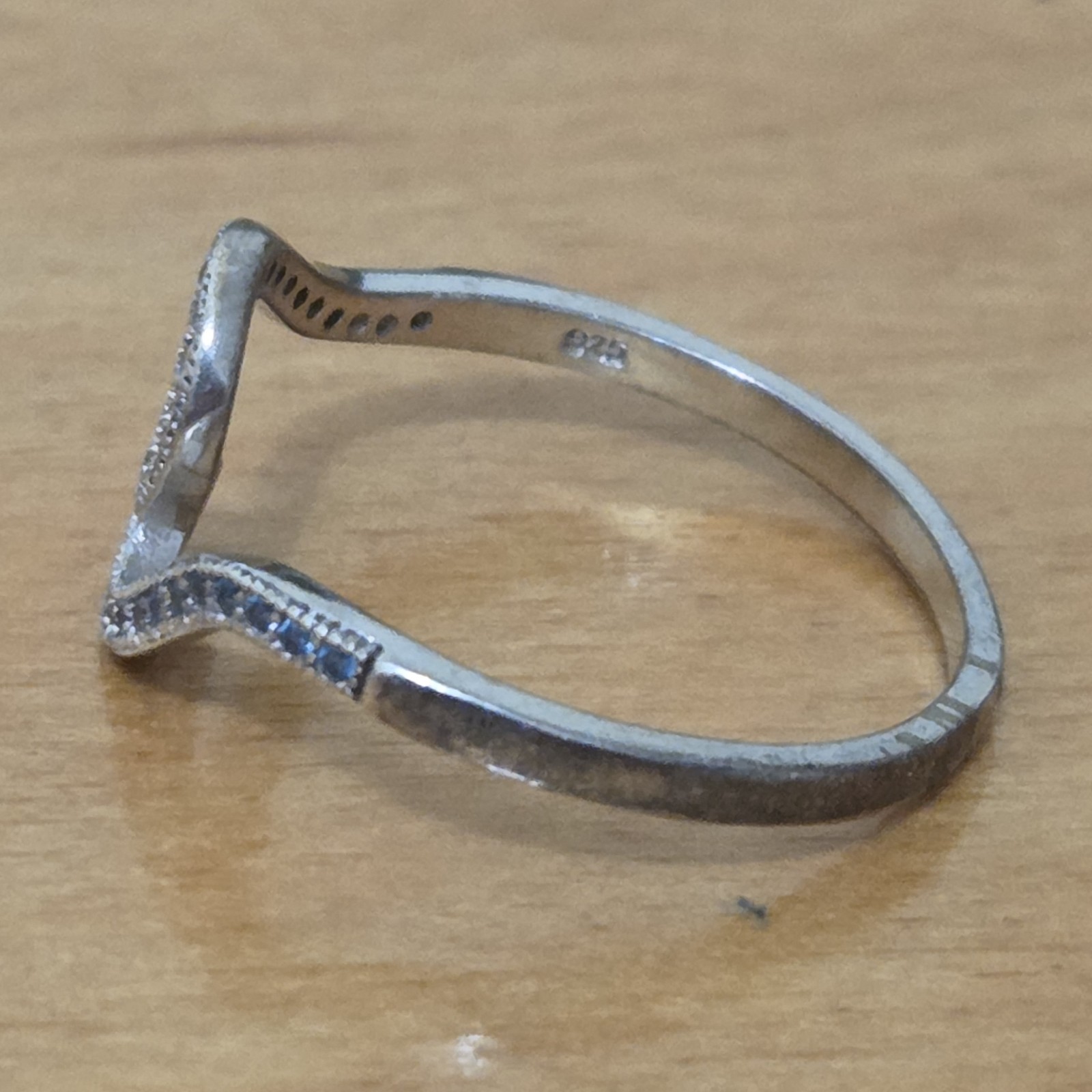925 Sterling Silver Blue Pavé Wave Band Ring Round CZ Accents Size 10.25