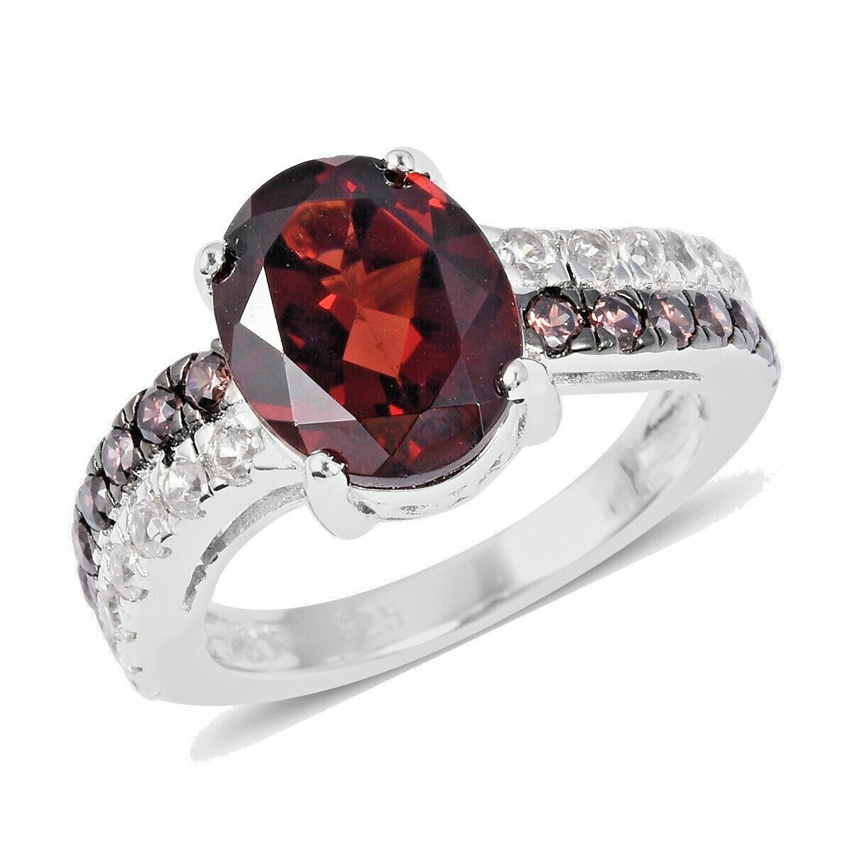 Natural Mozambique Garnet Ring in Rhodium & Sterling Silver (Size 10.0) 4.05 ctw