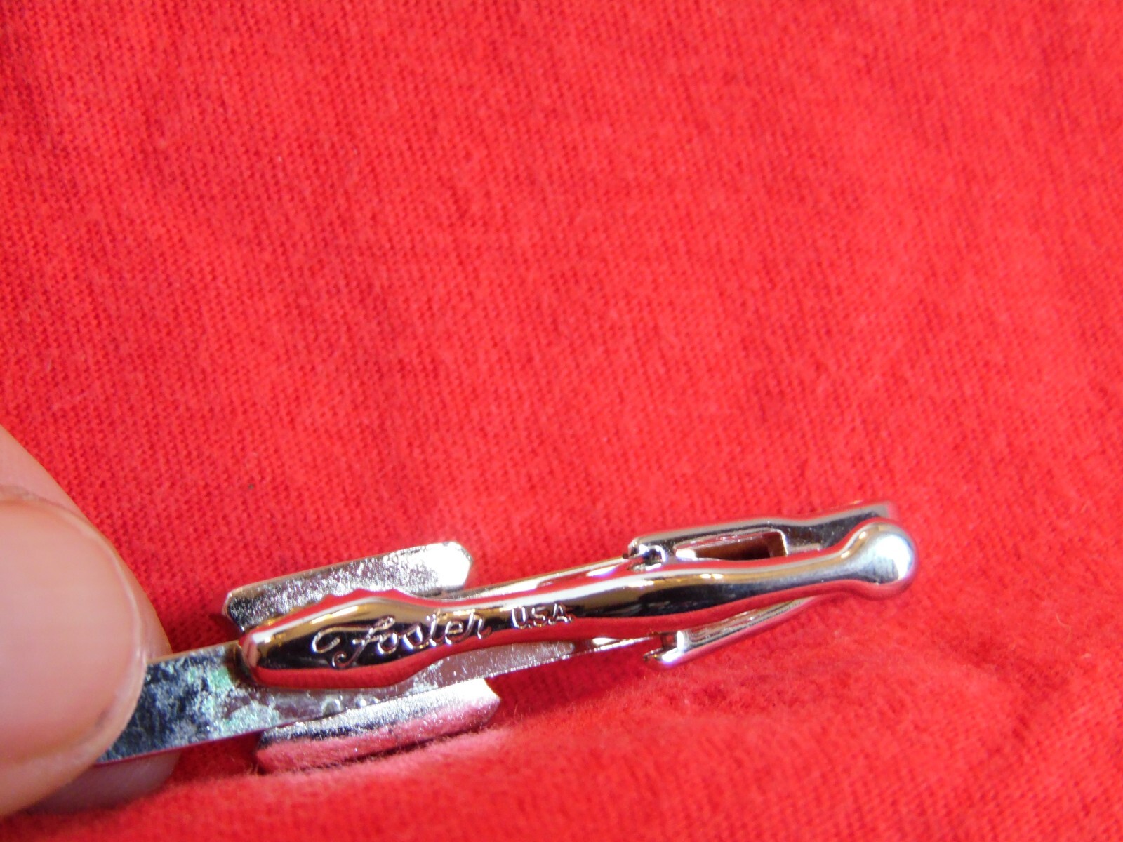Foster Vintage Silver Tone Chrome with black onyx? Tie Bar Clip Clasp USA 2″
