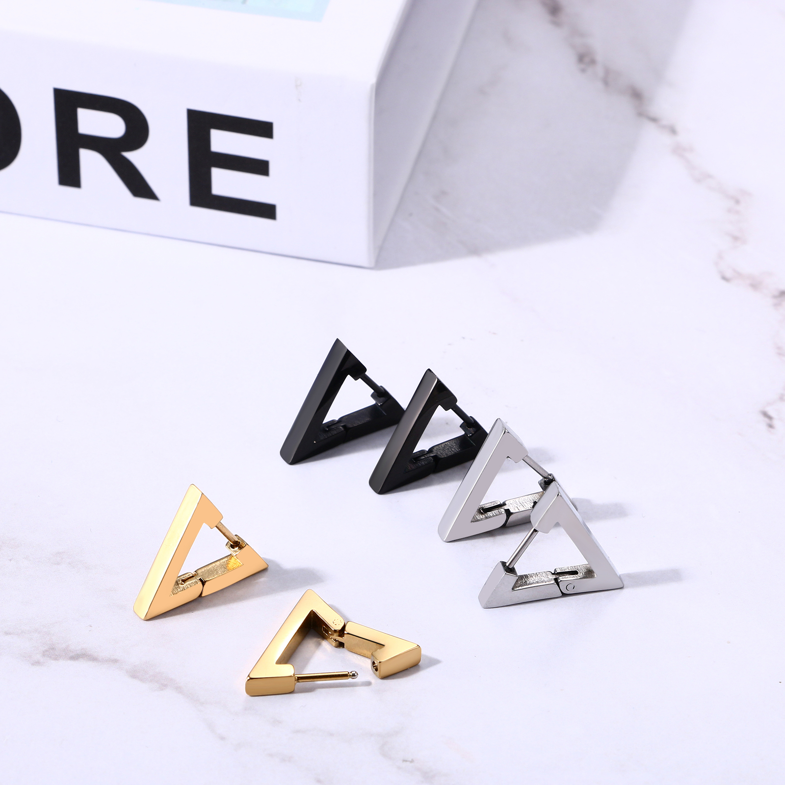 Punk Rock Stainless Steel Triangle Men’s Women’s Hoop Huggie Ear Studs Earrings