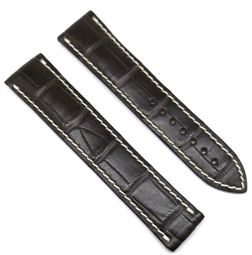 20mm Brown Leather Watch Strap For Omega Folding Clasp White