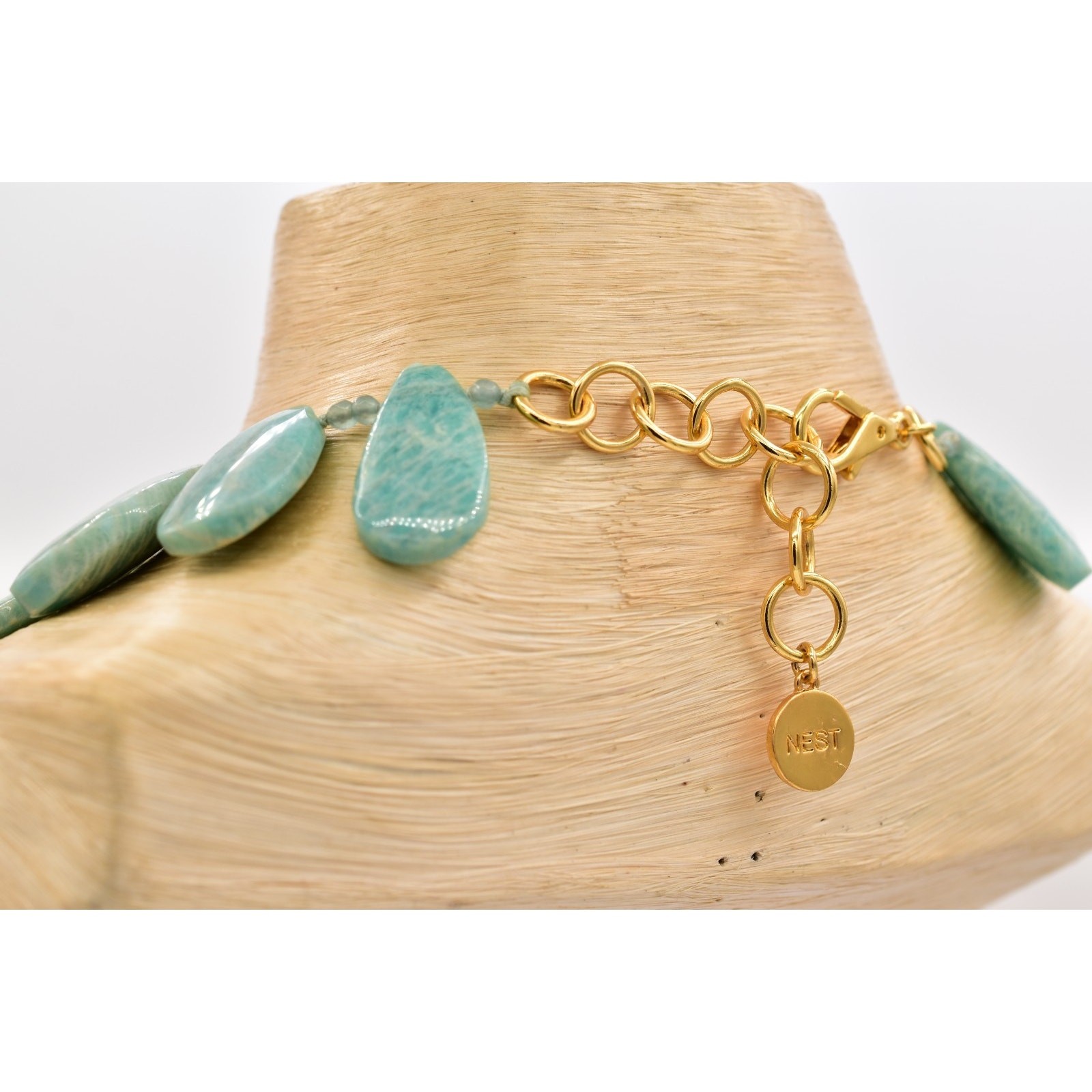 Nest Jewelry Amazonite Petal Necklace Beaded Chunky Aqua Heavy Signed Bin2