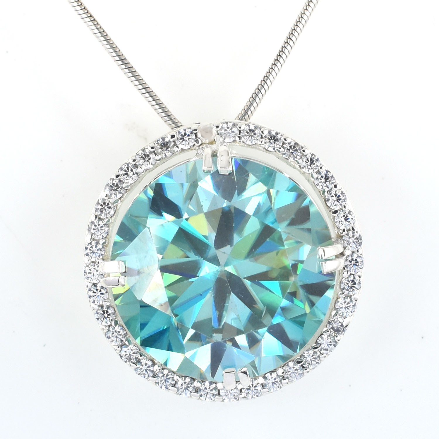 RARE 14.45 Ct Blue Diamond Solitaire Pendant, Amazing Shine, FREE Studs