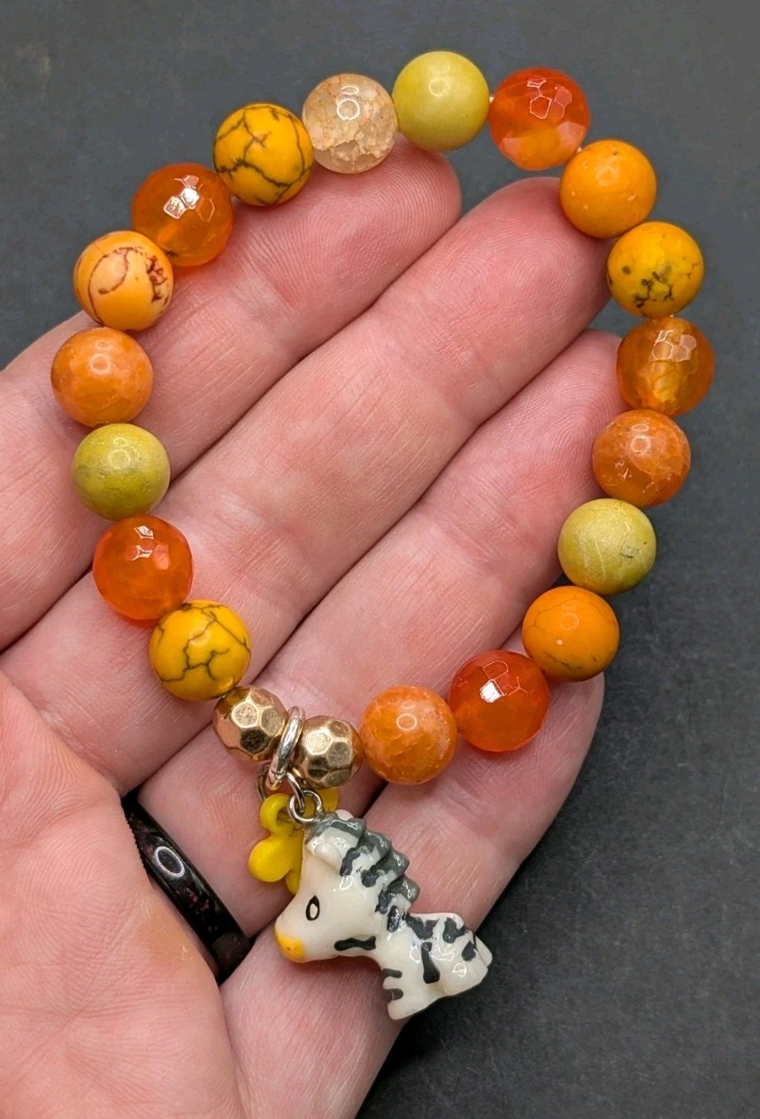 Women’s Stylish Friends Zebra Orange Beaded Stretch Bracelet (16cm) 6.25″ SWrist
