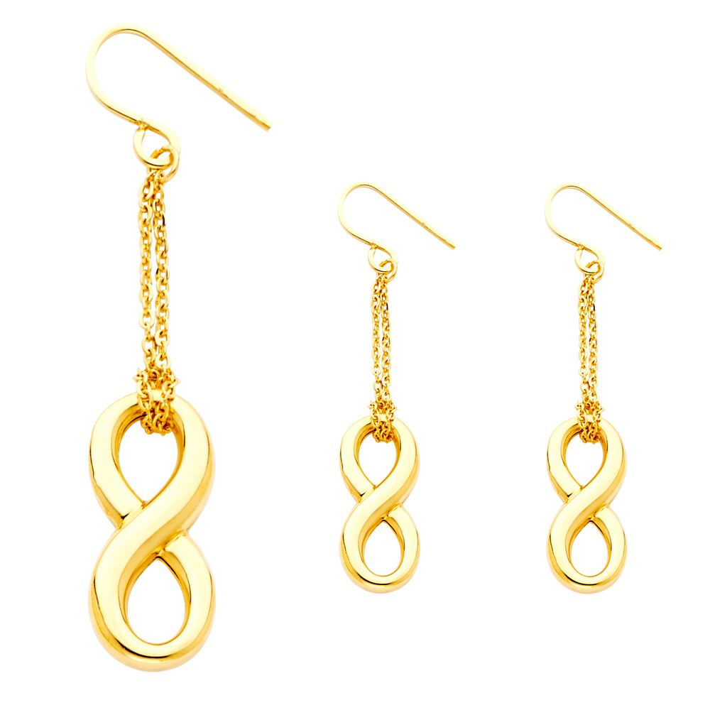 GOLD – 14K Yellow Gold Hollow Infinity Symbol Dangle Hanging Drop Shepherds Hook
