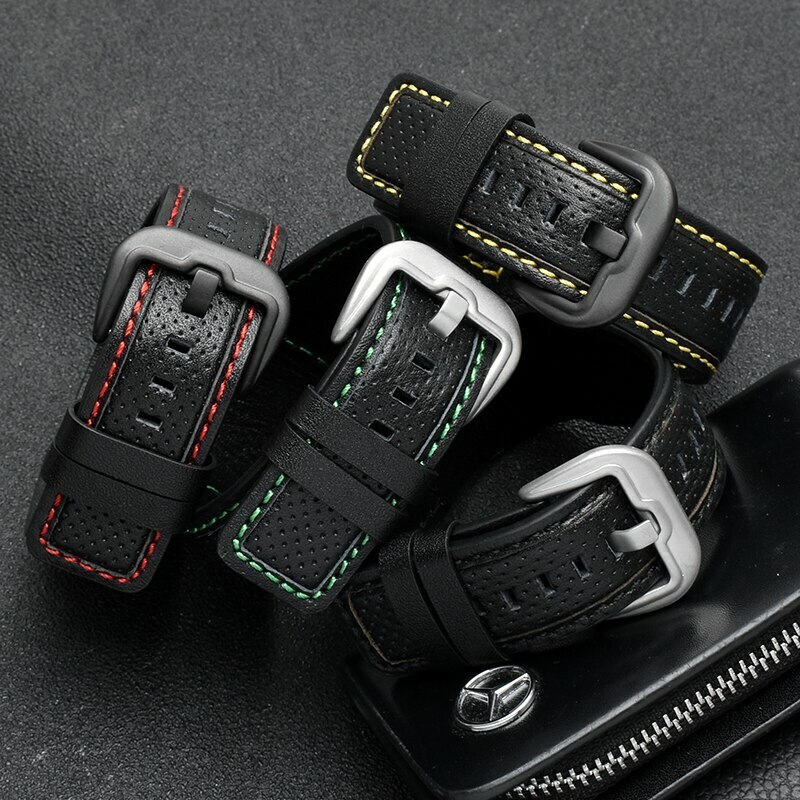 Genuine Leather Wristband Watch Bund Strap for Dietrich OTC-AO1 OT-3 Black 24mm