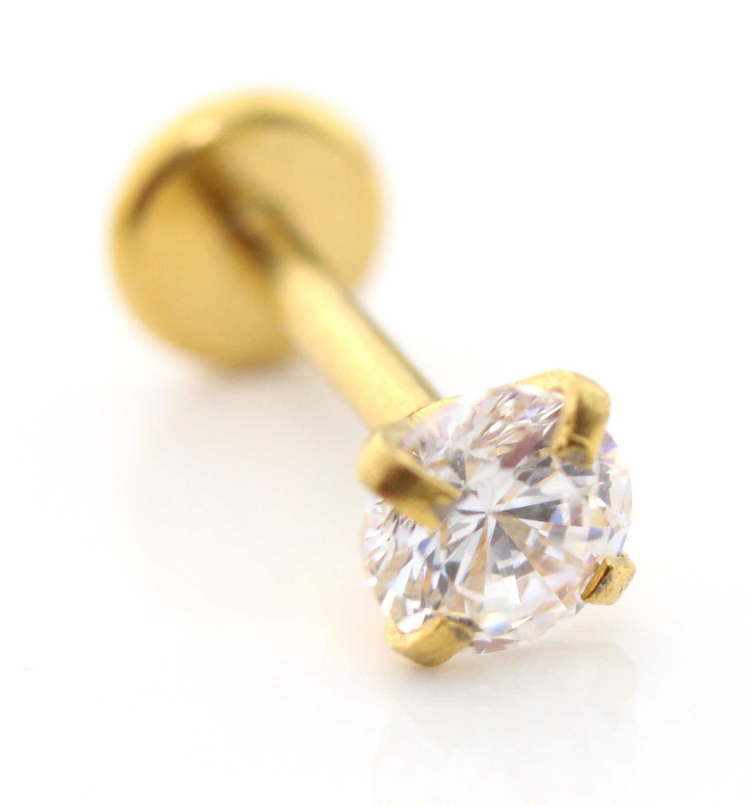 Gold PVD Threadless Flat Back Stud Earring-Cartilage Nose Ring-Tragus Piercing