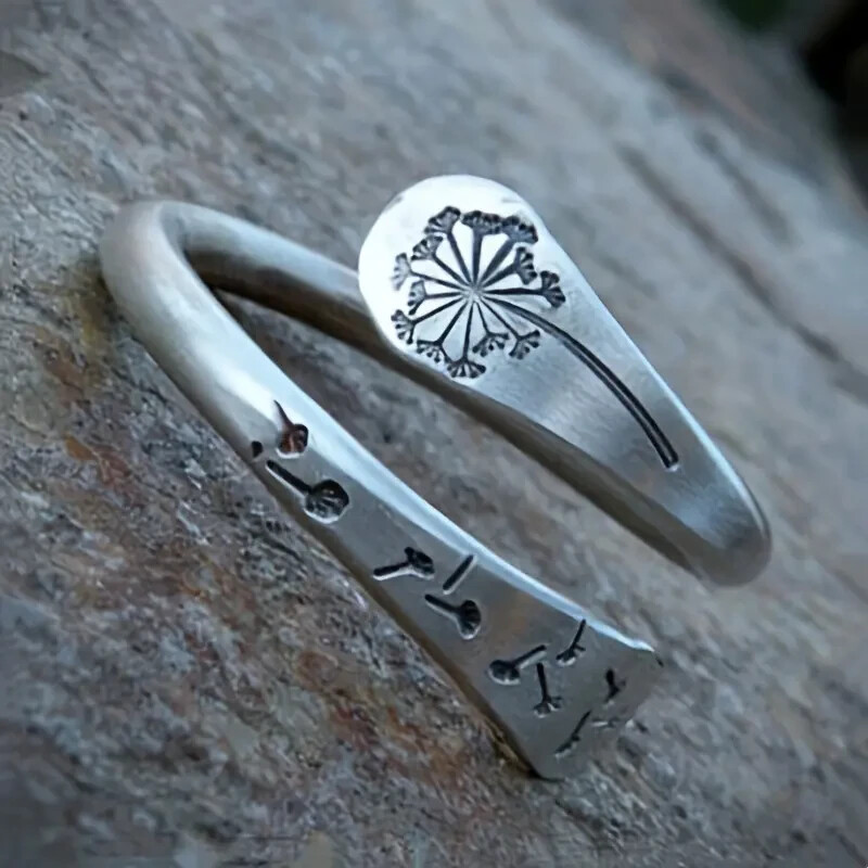 Bohemian Open Ring Dandelion Flower Shape Pattern Adjustable Women Vintage Gift