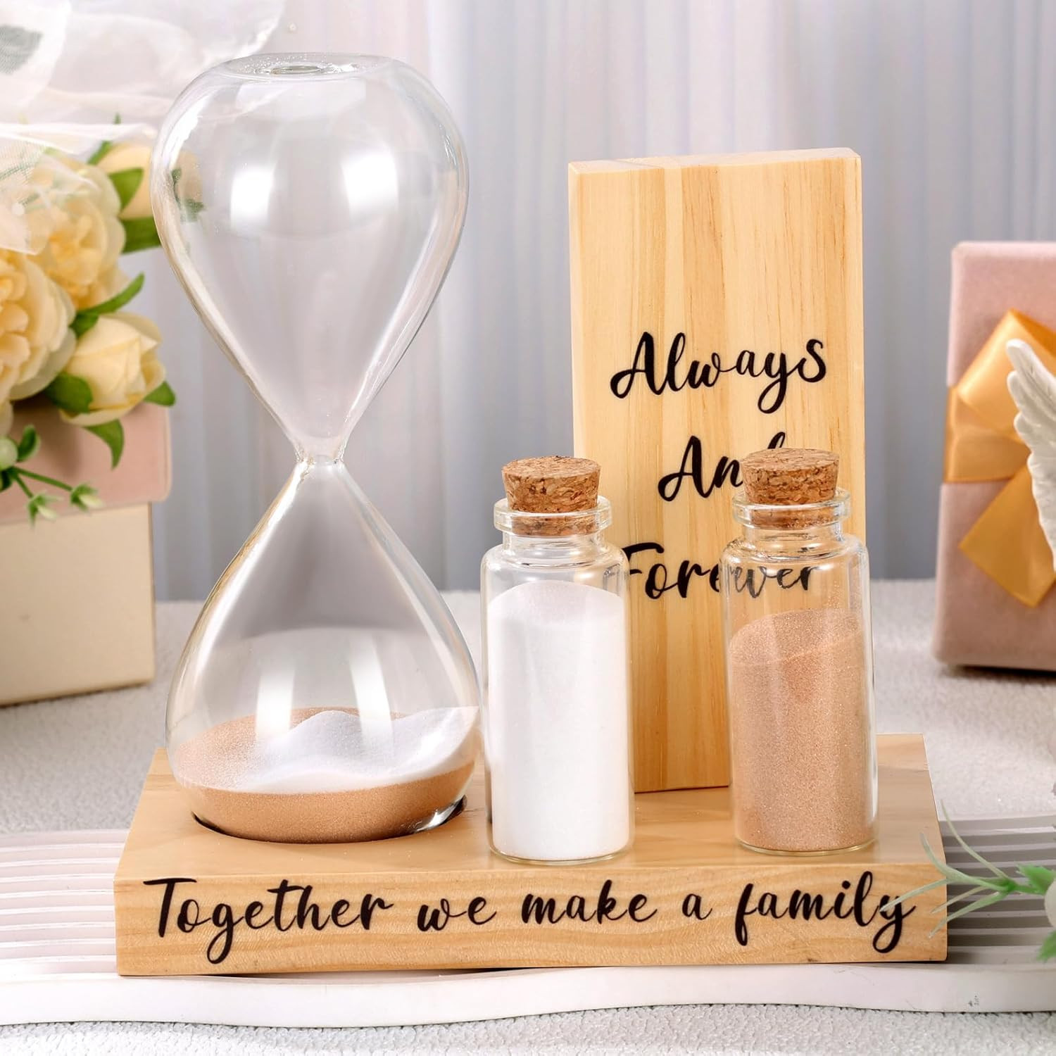 Unity Sand Ceremony Set with Hourglass, Mini Bottles, and Dyed Sand