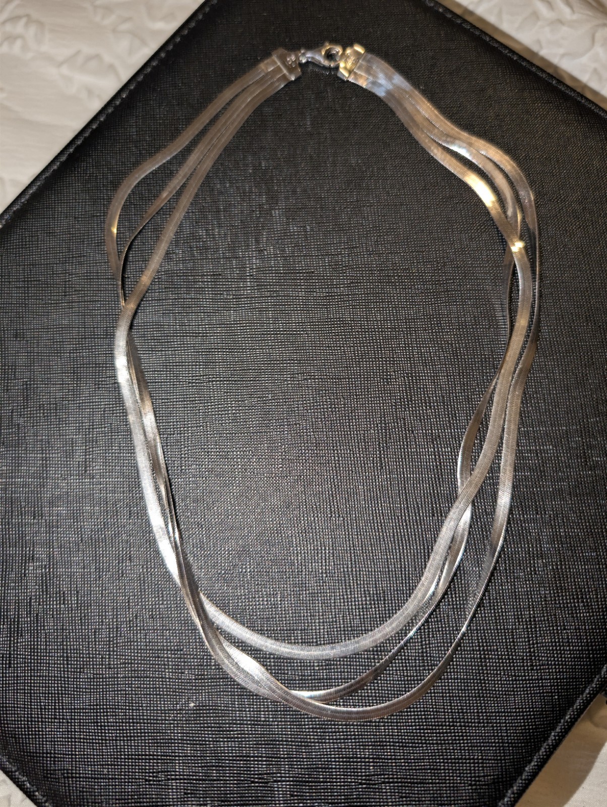 3 Herringbone Strand Braided Necklace 925 Sterling Silver, Italy