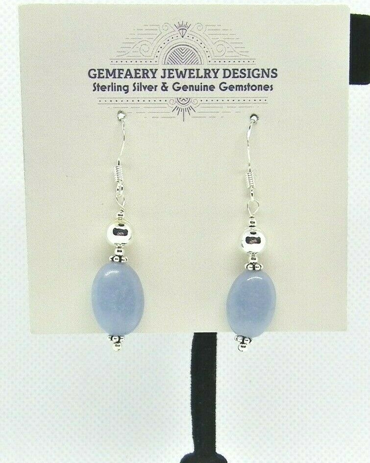 Sterling Silver Natural ANGELITE Gemstone Dangle Earrings #1497…Handmade USA