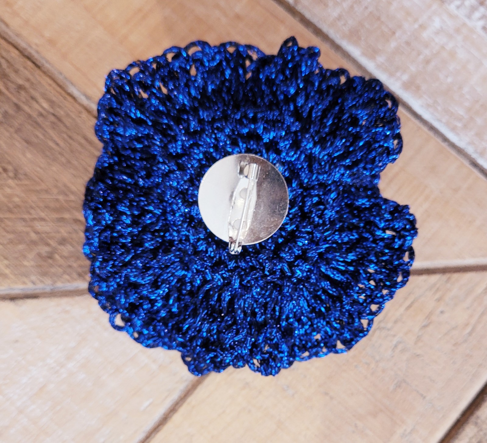 Blue Yarn Handmade Crochet Flower Brooch Pin Boho Festival