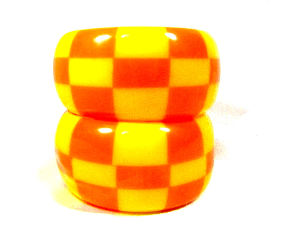Lot of 2 Chunky Checker Board Checkered Orange Yellow Bangle Bracelets