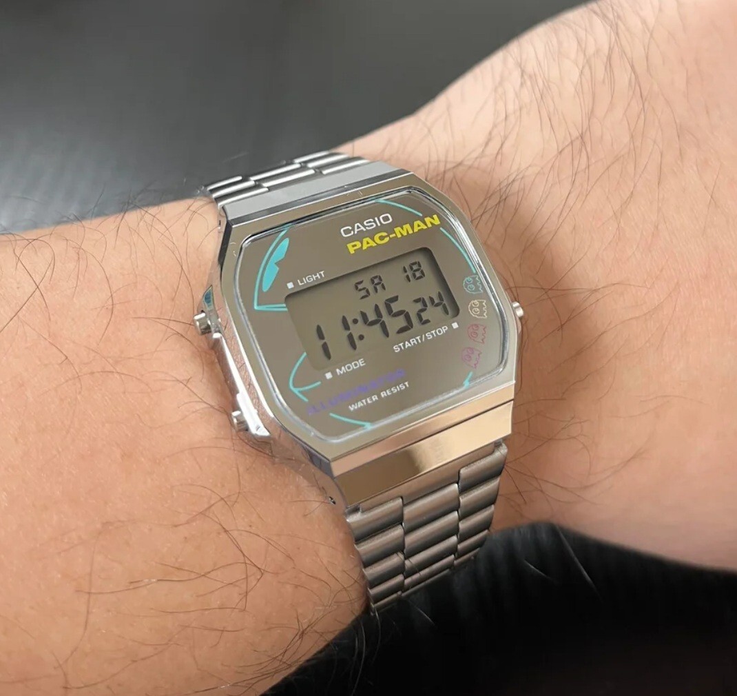 Casio A168WEPC-7A PAC-MAN Collaboration Digital Silver Stainless Steel Watch