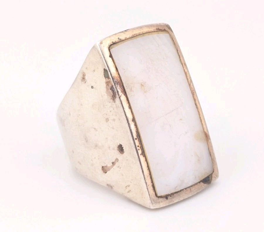 Sterling Silver Ring Rectangular Mother of Pearl AV 925 Thailand Size 7.75