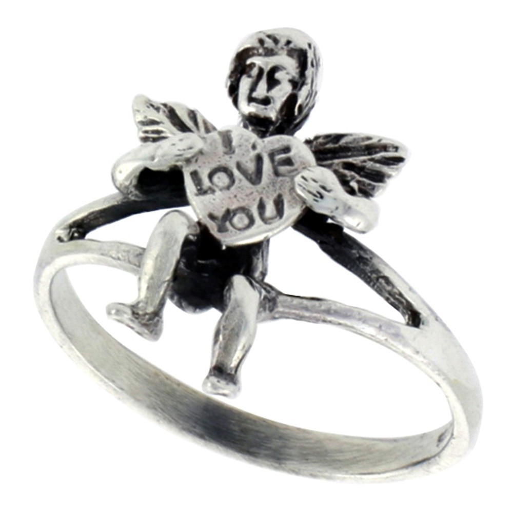 925 Sterling Silver I Love You Cherub Ring for Women 11/16 Inch (18mm) Wide