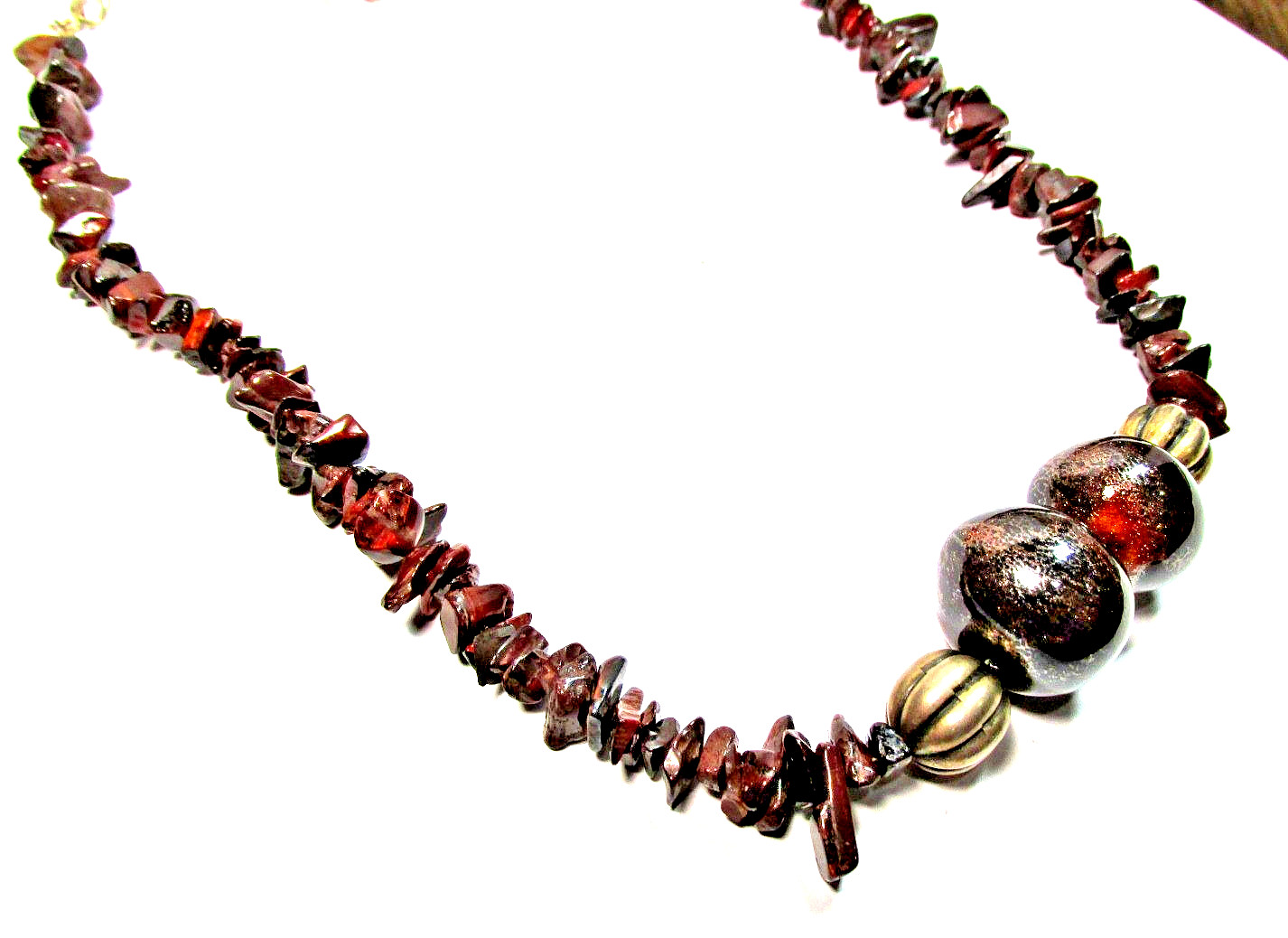Gold Tone Brown Mahogany Obsidian Semi Precious Stone 20″ Necklace -NWOT (#2858)