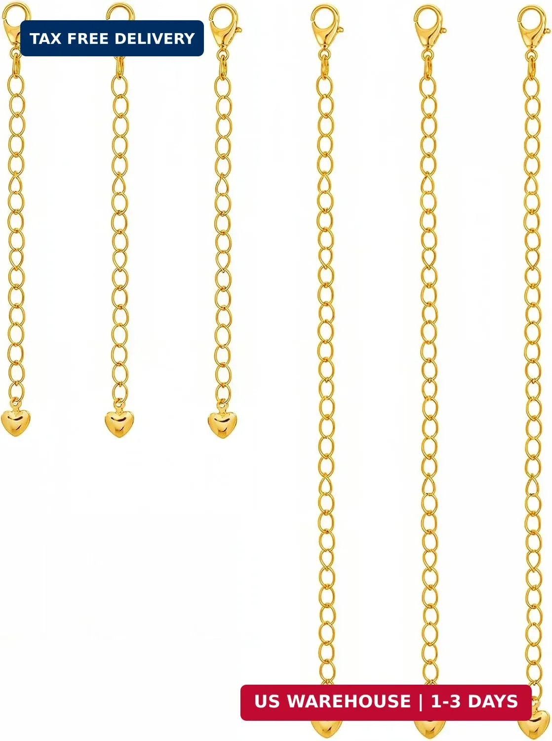 6 Pcs Gold Necklace Extenders for Women Non Tarnish Gold Bracelet Chain Extender