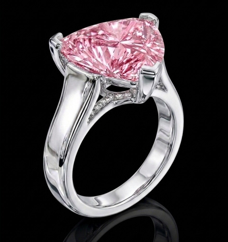 4.30 Ct Certified Trillion Cut Pink Natural Diamond Ring VVS1 White Gold Finish