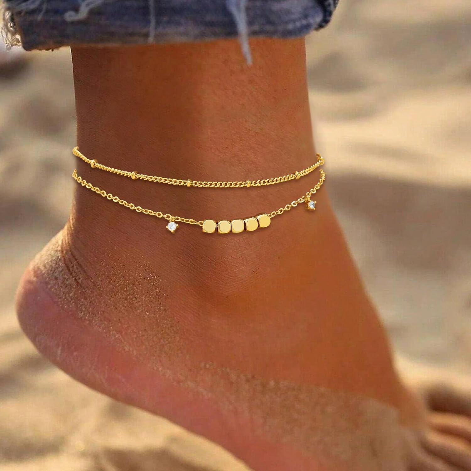 Gold/Sterling Silver Anklet Bracelets for Women Waterproof, Non Tarnish 925 S…