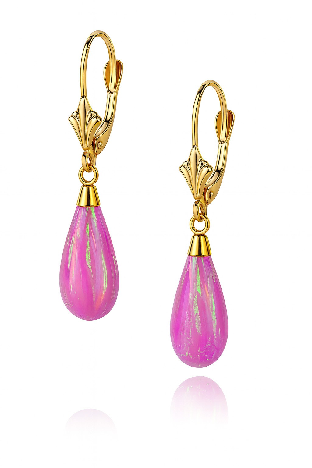 14k Yellow and White Gold Pink Opal Leverback Earrings