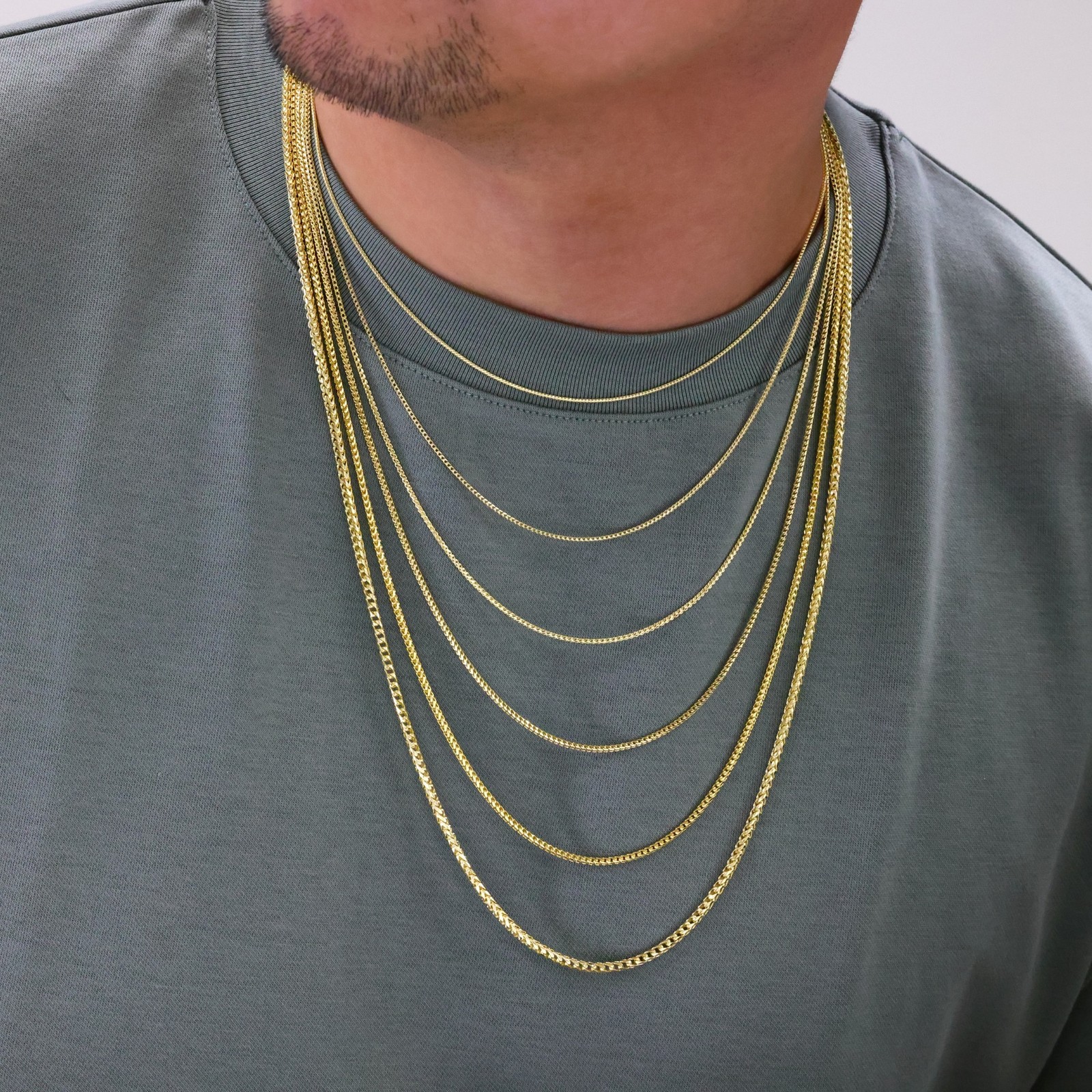 14K Yellow Gold Solid Franco 0.6mm-6mm Diamond Cut Spiga Chain Necklace 16″- 30″