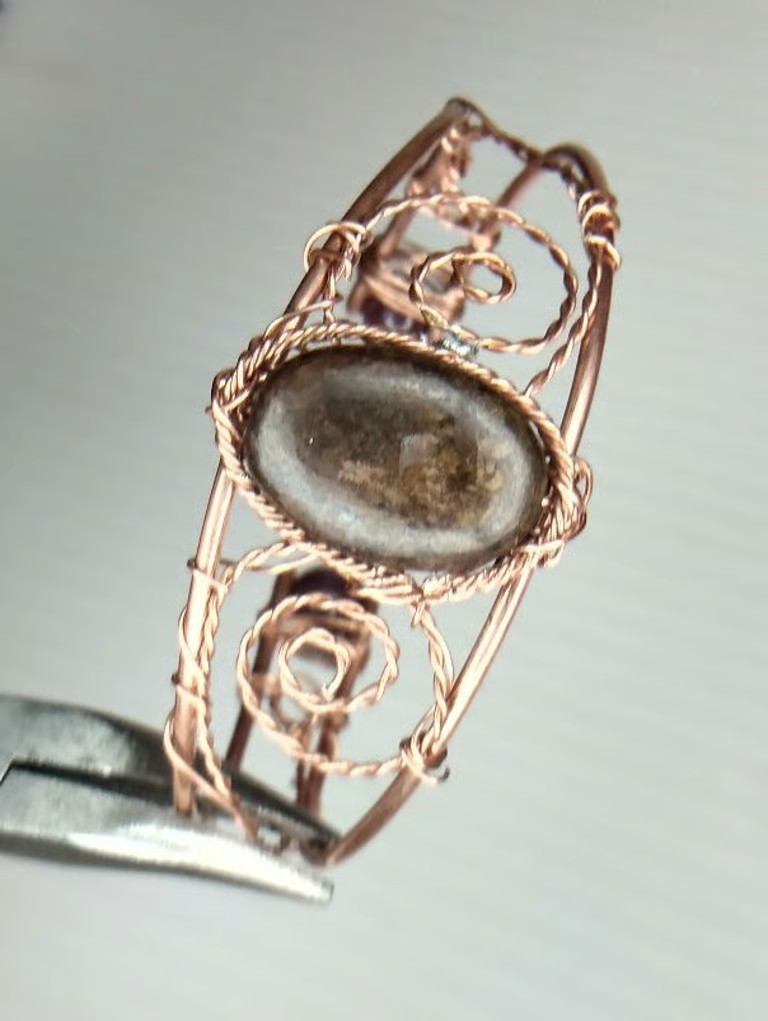 Bracelet Bronzite oval stone bangle, handmade copper bangle item #8052