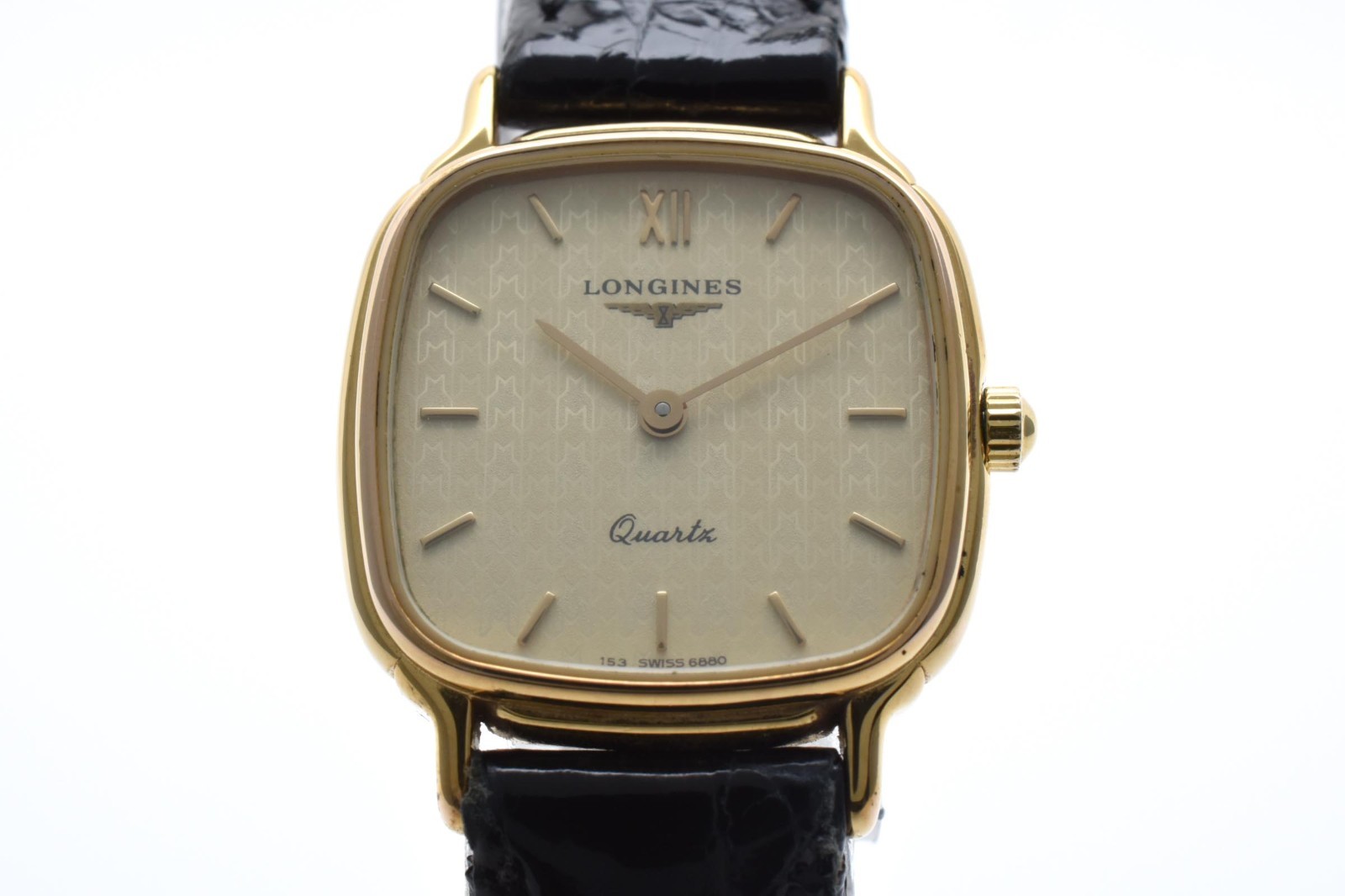 Vintage [N MINT] Longines 153 6880 Square Gold Dial 22mm Qz Ladies Watch JAPAN