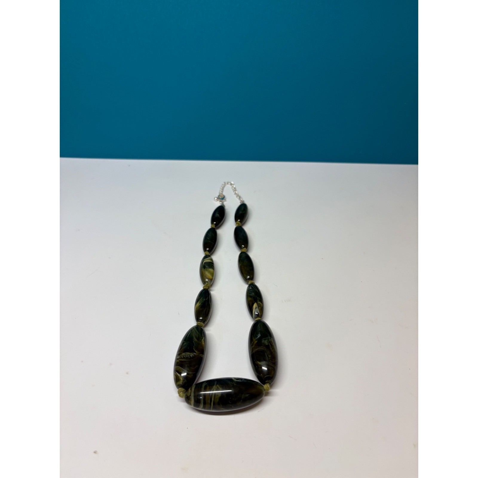 Marbled Olive Green Black Resin Chunky Bead Statement Necklace Adjustable