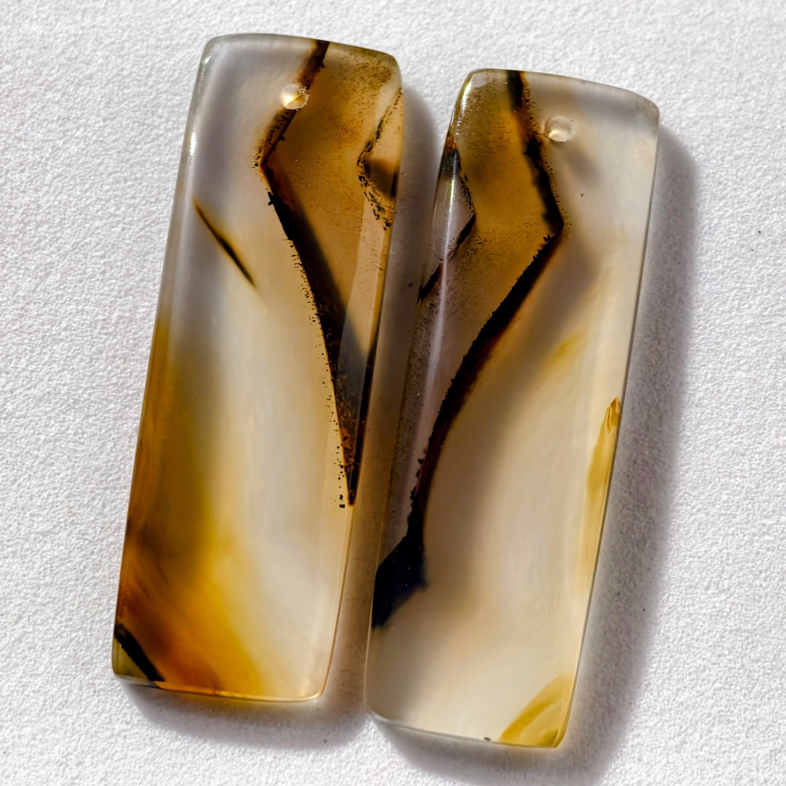 28 Cts Natural Montana Agate Drilled Match Pair Cabochon Gemstone 32.8 X 10.9 MM