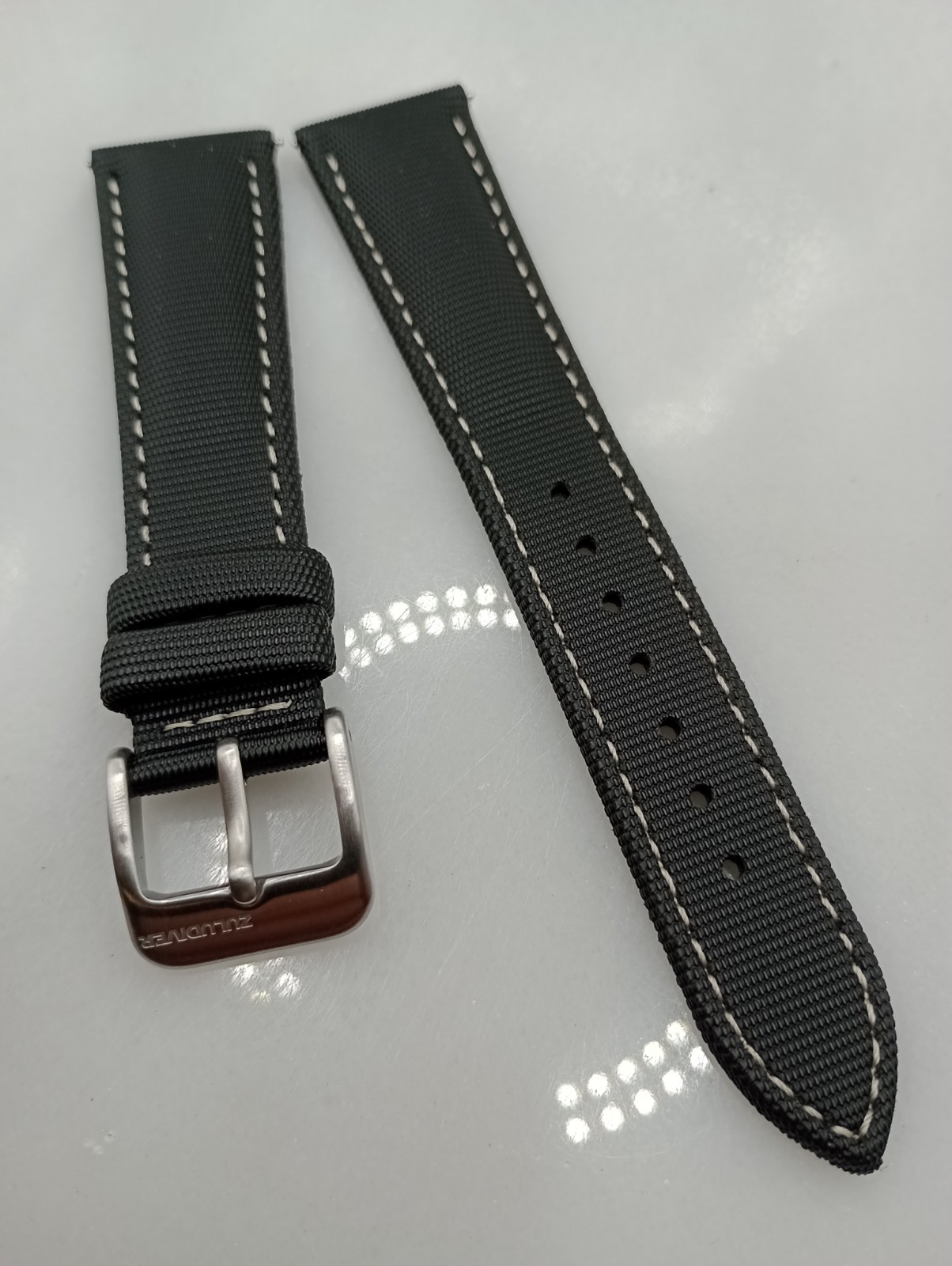 New Zuludiver 20mm Padded Black Beige Sailcloth Quick Release Watch Strap 6B146