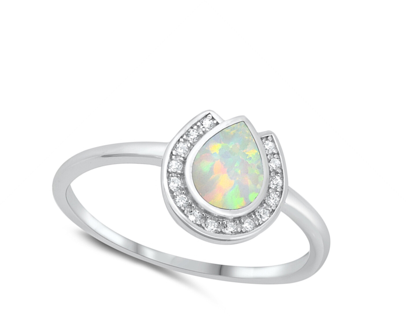 Clear CZ White Lab Opal Horseshoe Ring New .925 Sterling Silver Band Sizes 5-10