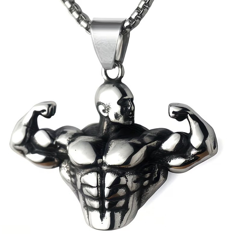 Men’s Stainless Steel Bodybuilder Pendant Necklace Chain 23.62 in