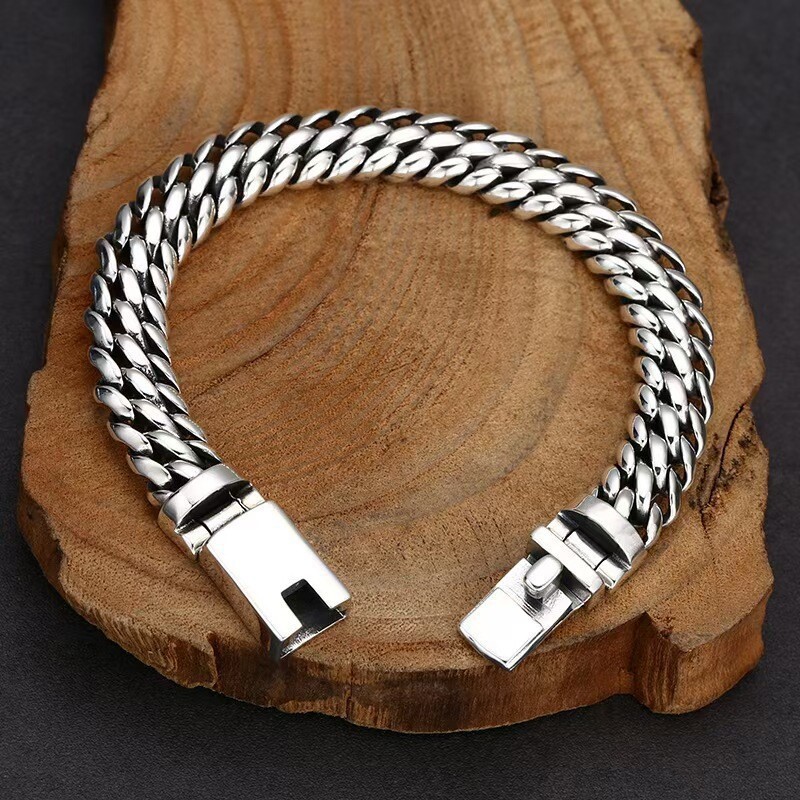 Pure S925 Sterling Silver Chain 11mm Double Wheat Link Bracelet 57-58g 7.9inch