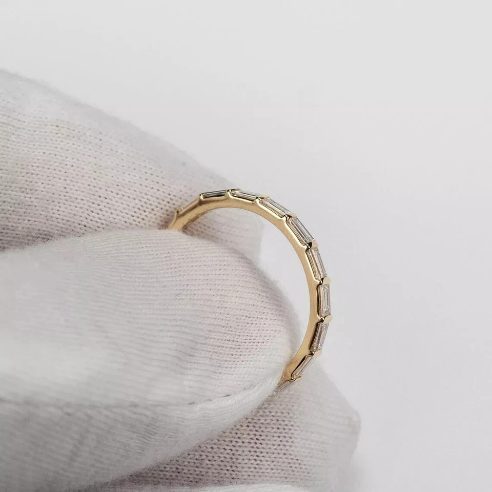 2Ct Baguette Lab-Created Diamond Wedding Eternity Rings 14k Yellow Gold Plated