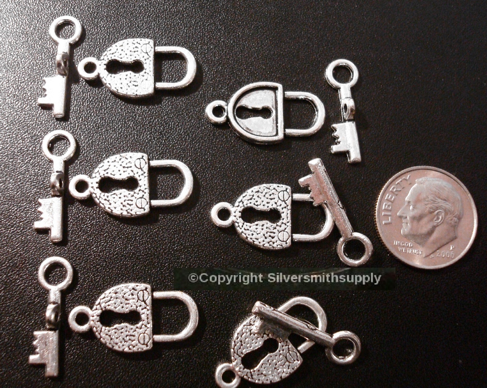 6 Silver plated 21mm Padlock and key toggle clasps make necklaces anklets fpc315
