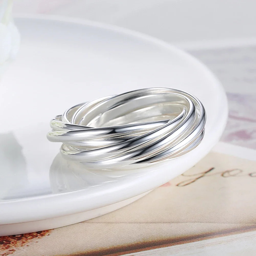 Hot Sale 925Sterling Silver 5 Glossy Circle Women’s Ring Fashion TrinketsJewelry