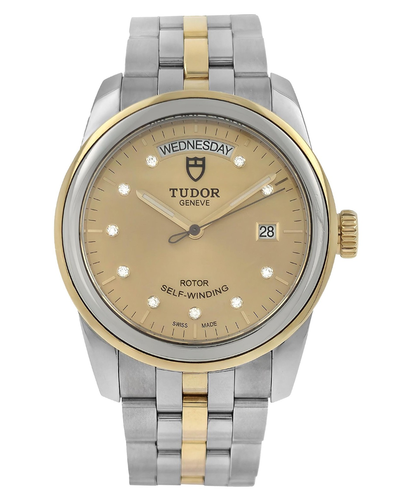 Tudor Glamour Day Date M56003-0005 Champagne Diamond Dial Gold Steel 39MM Men’s