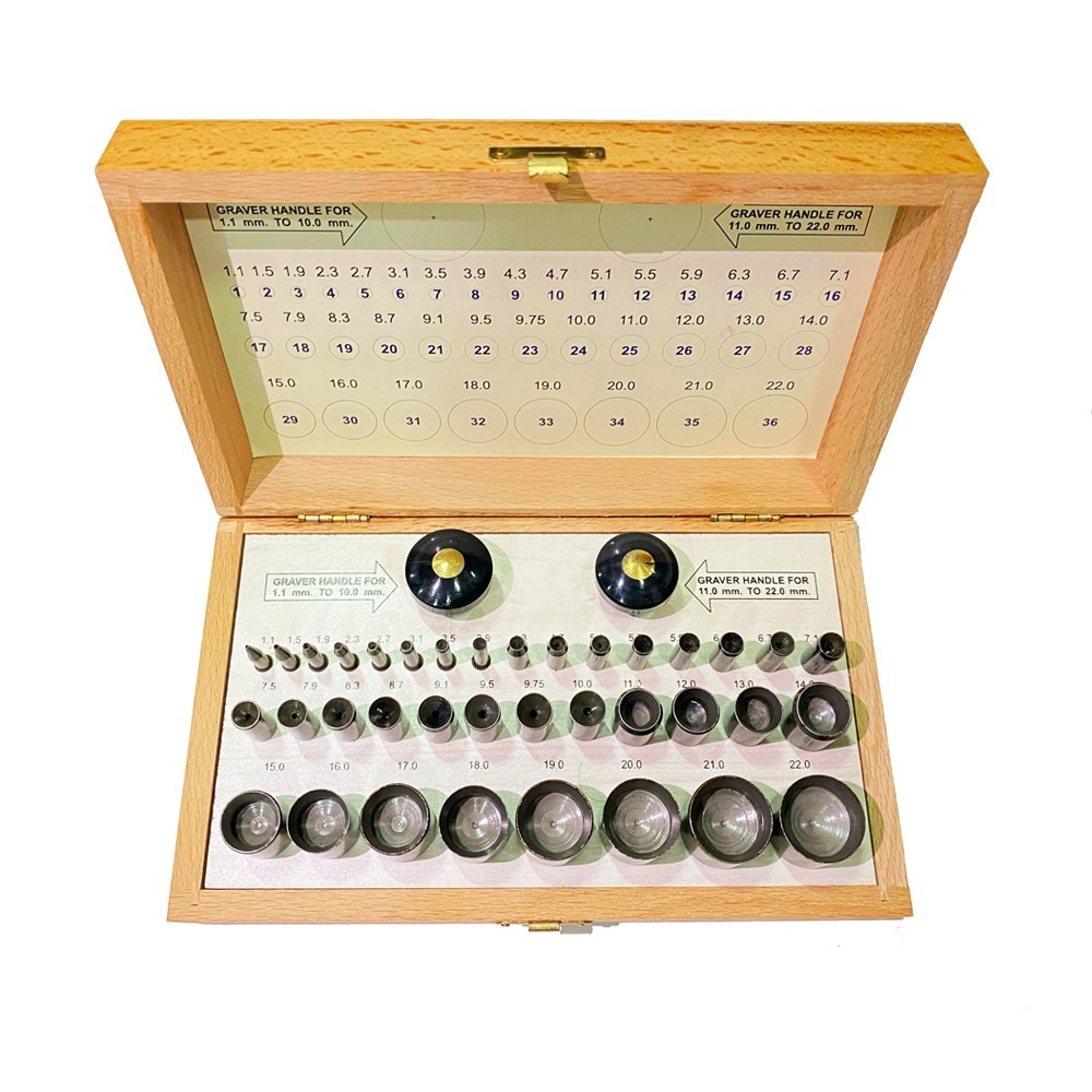 Bezel Setting Punch Set – 36 Piece Jewelry Tool Box (1.1mm–22mm) for Stone & Gem