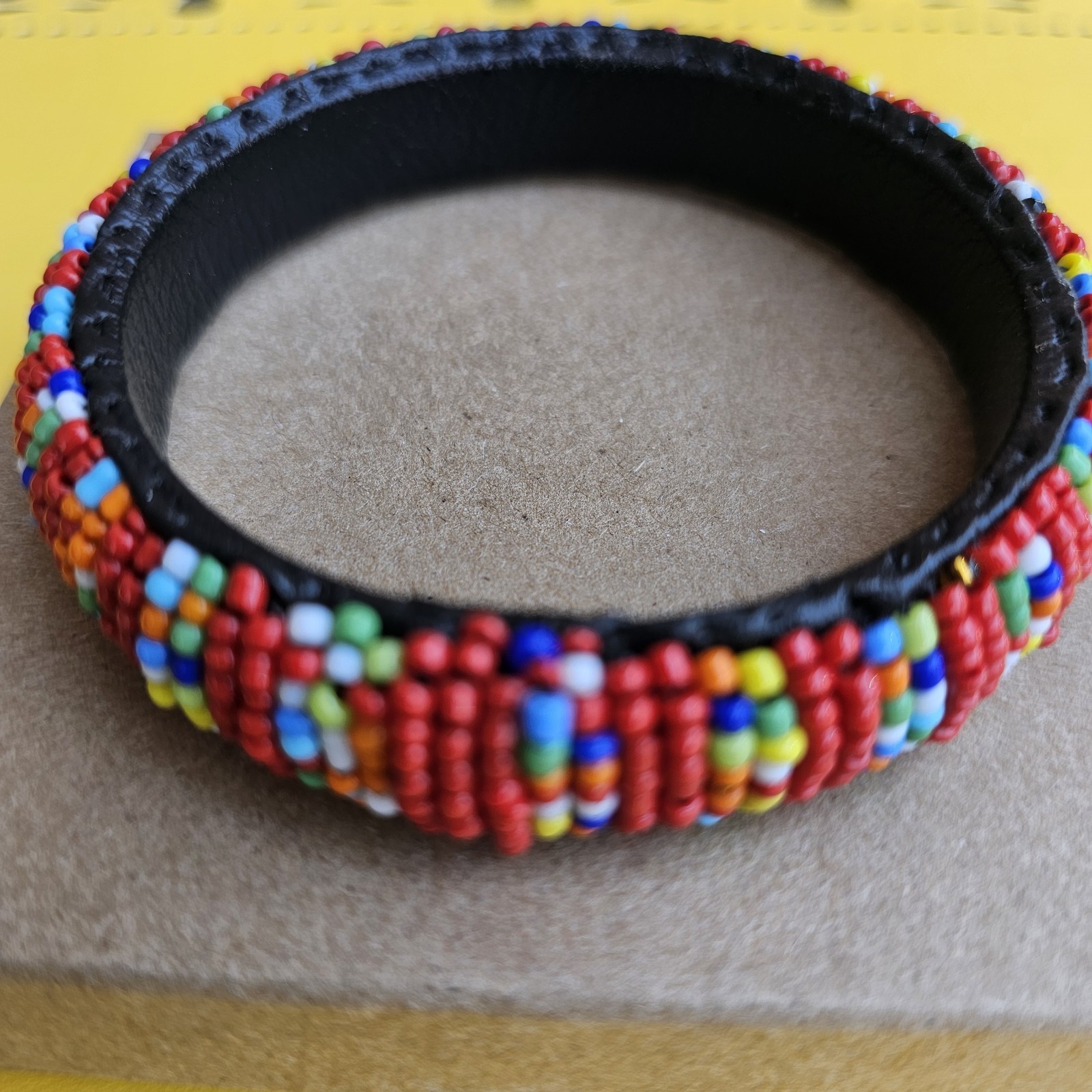 African- Maasai Beaded Leather Bangle Bracelet- Handcrafted in Kenya- New- d