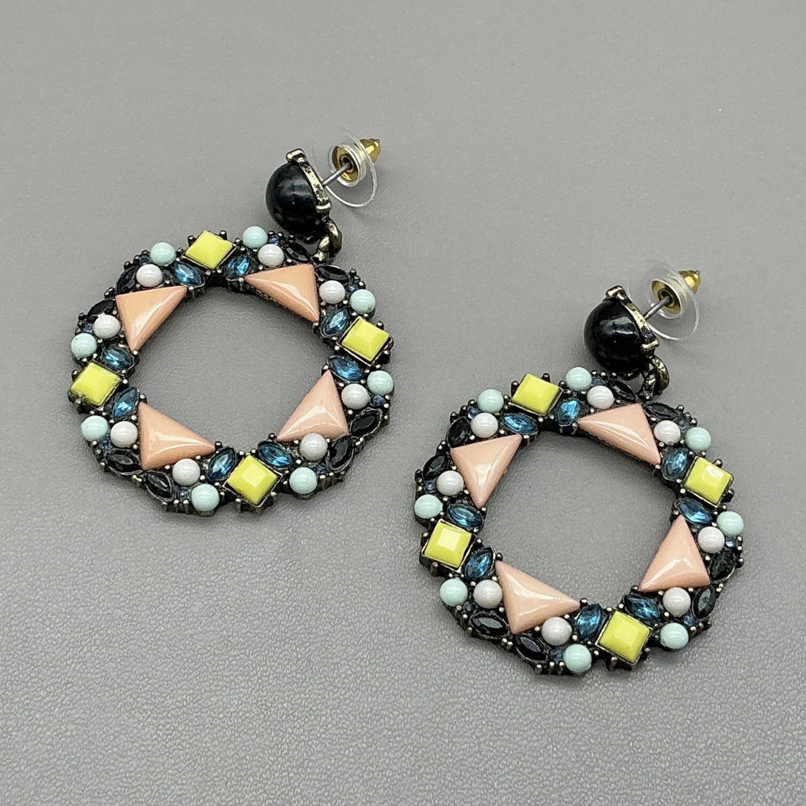Earrings Multicolor Resin Rhinestone Circle Dangle Drop Womens Statement Jewelry