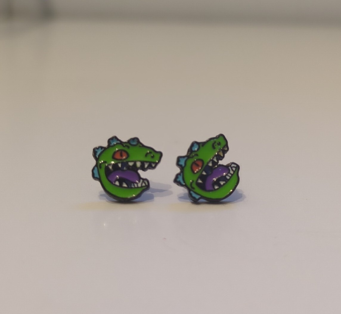 Nickelodeon Rugrats Reptar Stud Earrings – Unisex Never Worn Dinosaur Jewelry