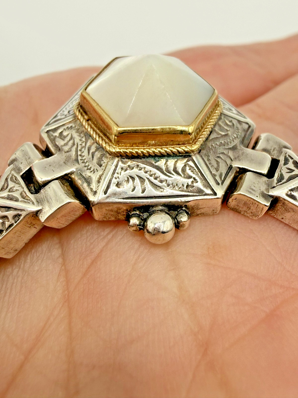 Savati Greek 925 & 22K Gold Byzantine Necklace, Mother of Pearl