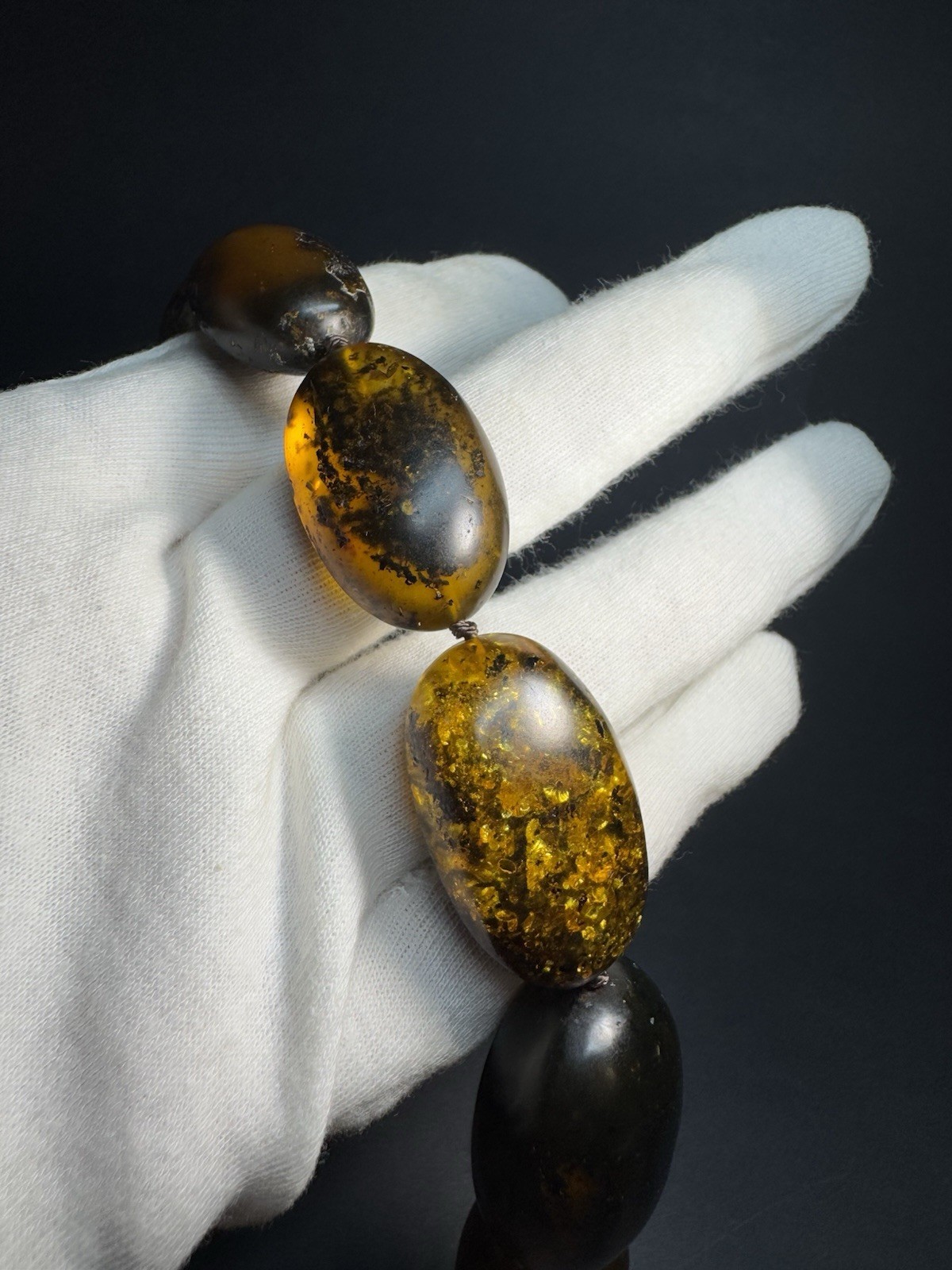 Natural Baltic Amber Necklace, Large Dark Cognac Honey Amber Oval Beads 94g 55cm