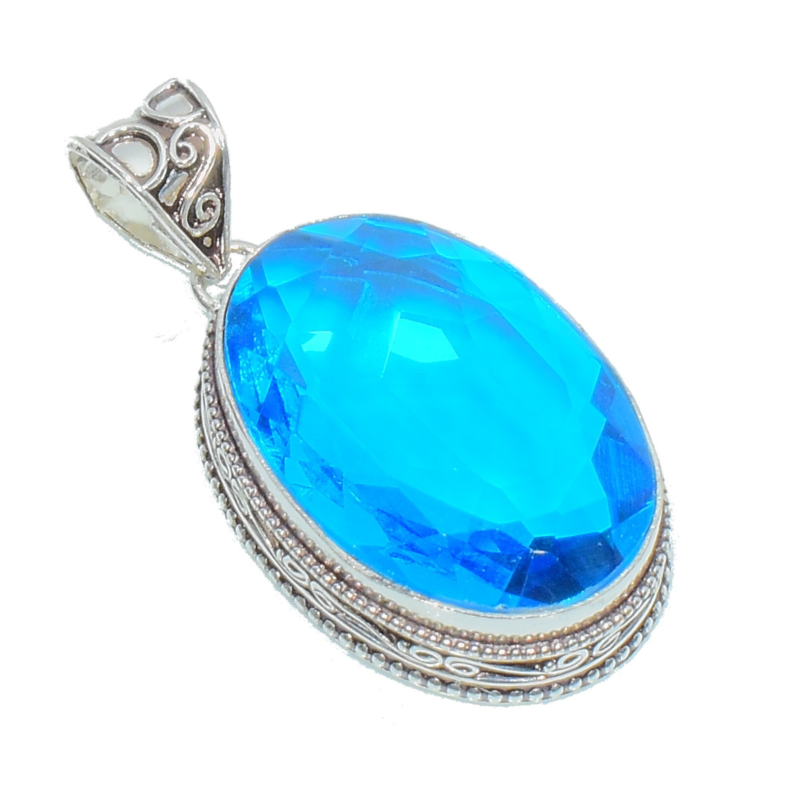 London Blue Topaz Gemstone Handmade 925 Sterling Silver Oval Cut Jewelry Pendant