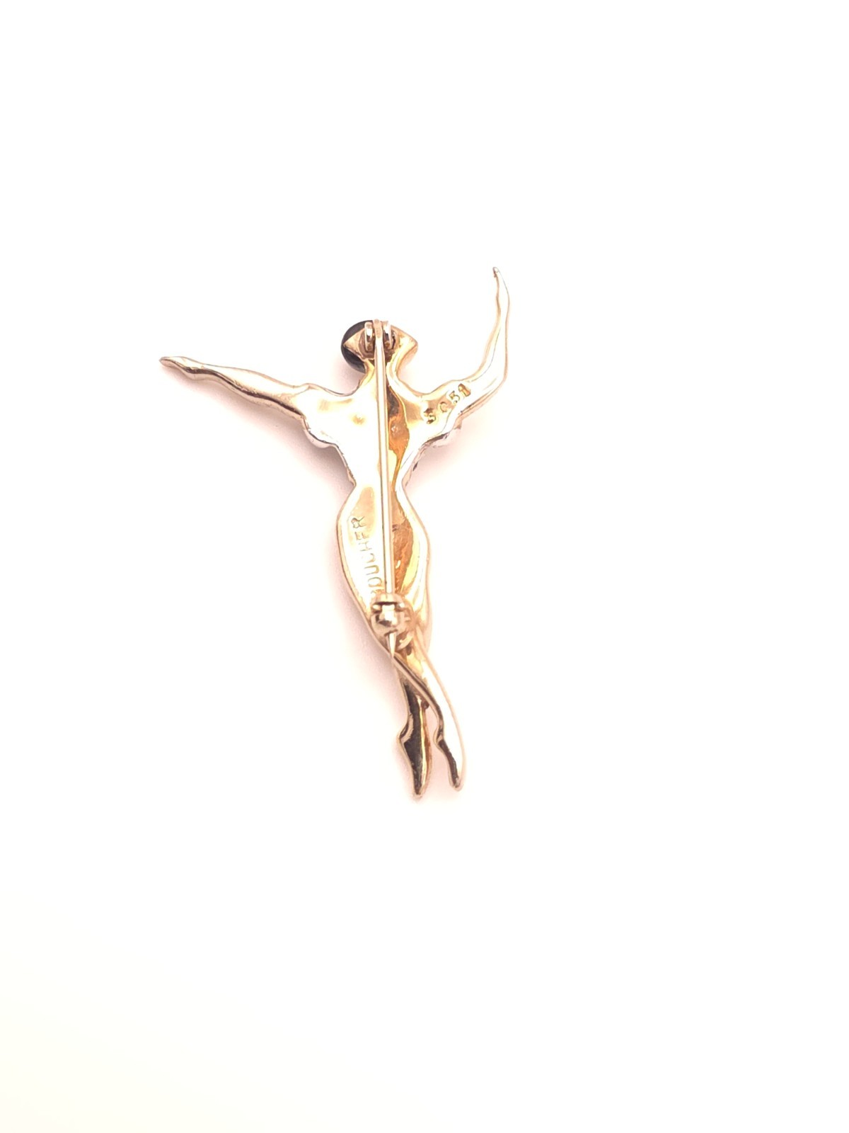 Vintage Boucher Signed Gold Tone Dance Brooch Pin Green Rhinestone
